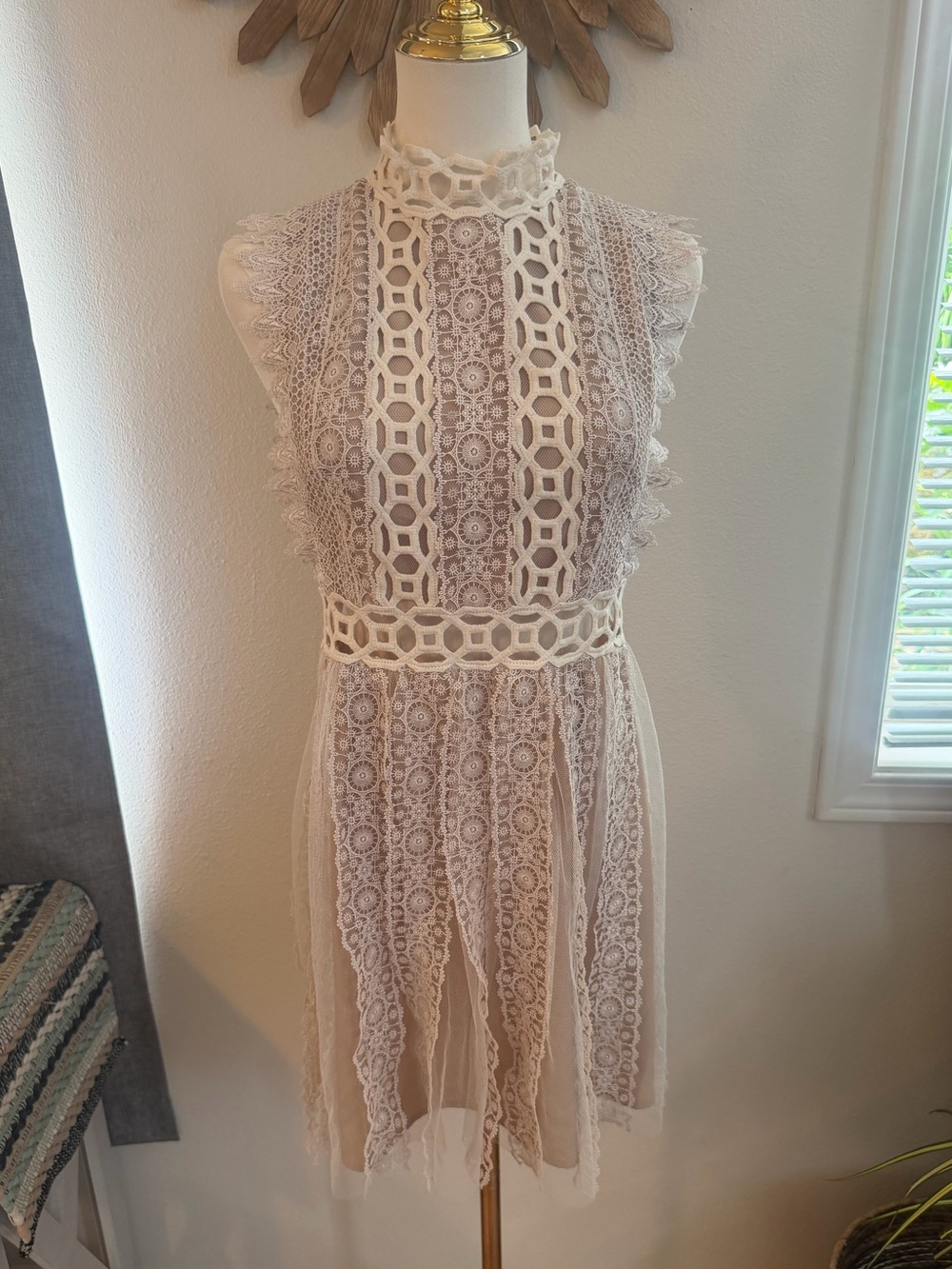 Free People White Lace Open Back Mini Dress Size Small
